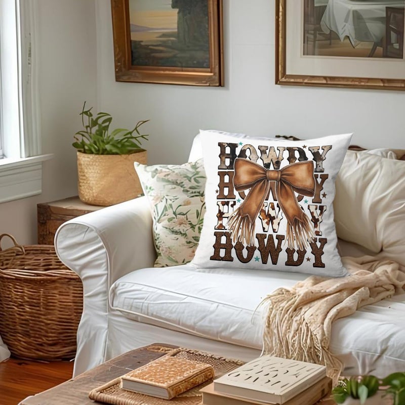 ETVISO Cowgirl Room Decor, Western Cowgirl Pillow Cover 18x18, Trendy Coquette Cowboy Bow Howdy Decorative Throw Pillow Case for Girls Bedroom Home Drom Apartment - Image 4
